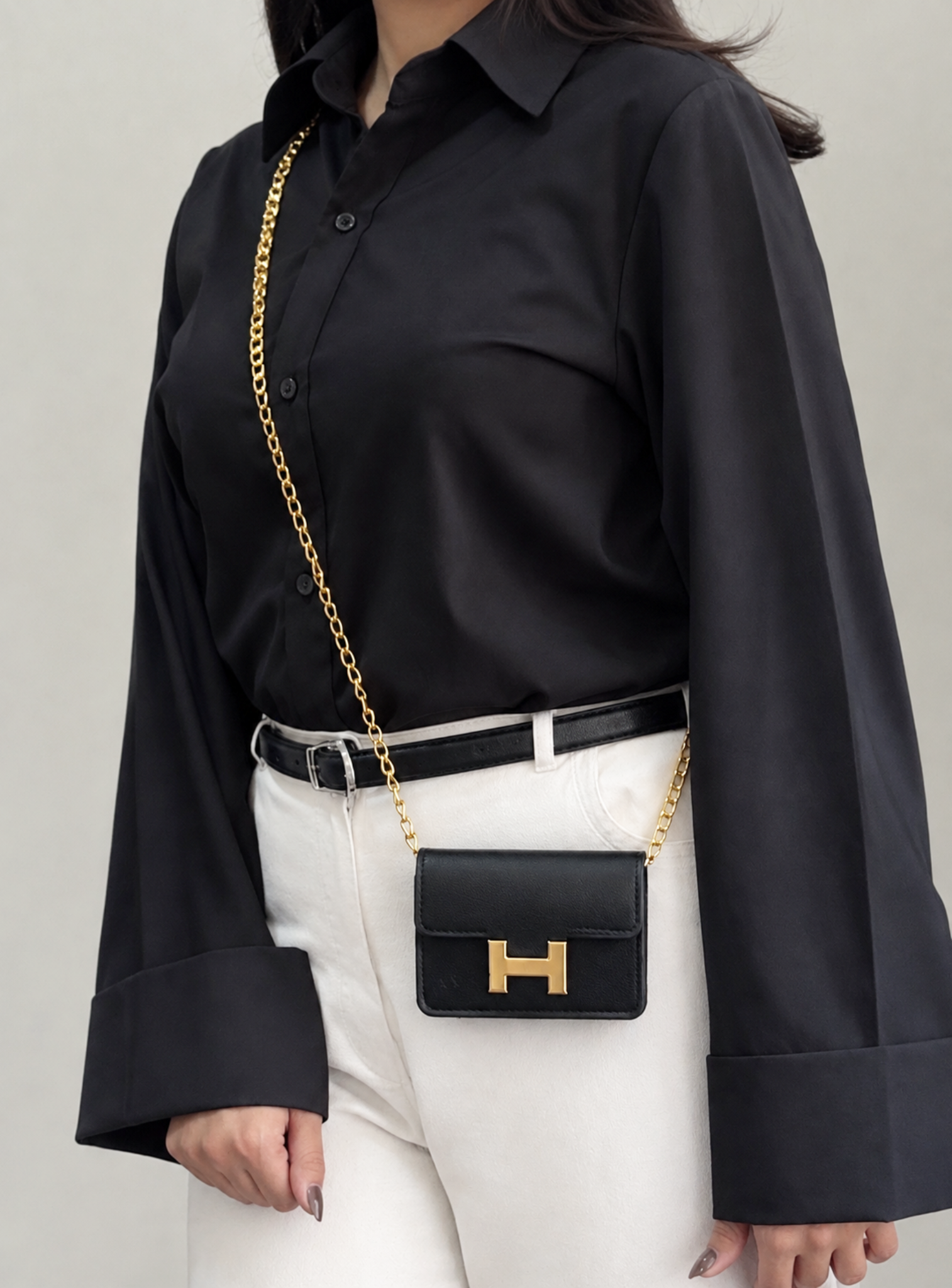 کیف مینی بگ زنانه هرمس (Hermès) مدل مجلسی با قفل H و بند زنجیری